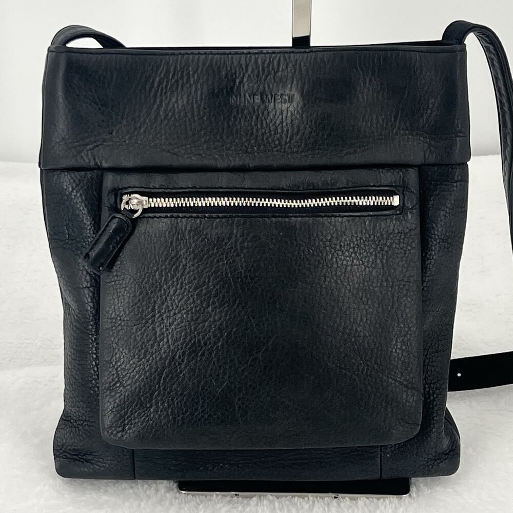 Nine West Leather Organizer Crossbody Bag Purse Zippers Front Pockets
